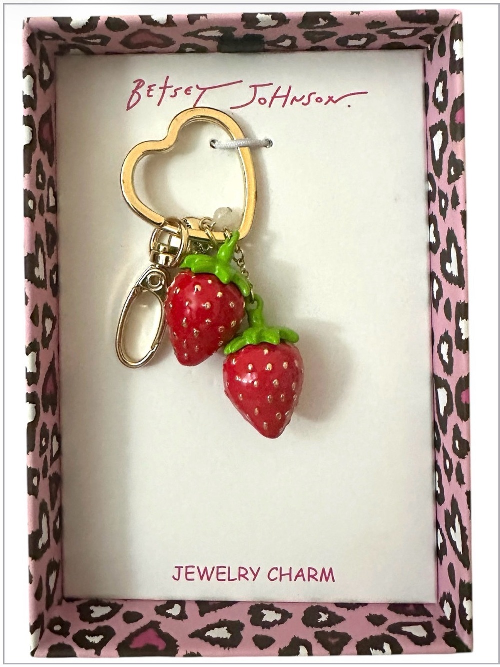 Betsey Johnson Red and Green Strawberry Keychain Charm - Picture 11 of 12